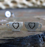Coffee Cup with Heart Stud Earrings