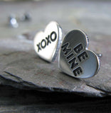 Valentines Day Heart Earrings. Handmade in sterling silver. Be Mine XOXO