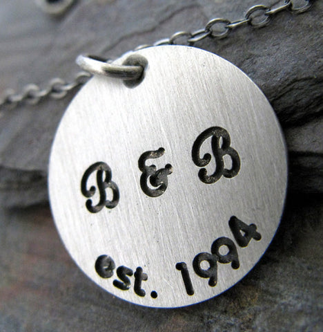 Couples initial anniversary necklace handmade in sterling silver