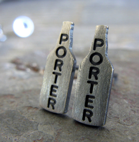 Porter craft beer stud earrings in sterling silver