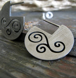 Spiral circle dainty stud earrings in antiqued sterling silver handmade jewelry