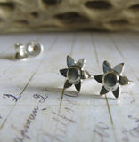 Flower stud earrings handmade in sterling silver