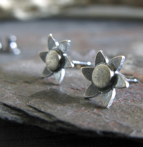 Flower stud earrings handmade in sterling silver