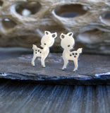 Deer fawn handmade stud earrings sterling silver or 14k gold