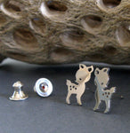 Deer fawn handmade stud earrings sterling silver or 14k gold