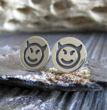 Devil Emoji stud earrings handmade in sterling silver in the USA