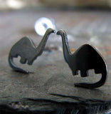 Dinosaur brontosaurus tiny stud earrings handmade in sterling silver or 14k gold