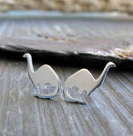 Dinosaur brontosaurus tiny stud earrings handmade in sterling silver or 14k gold