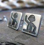 Disc jockey DJ sterling silver stud earrings