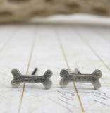 Tiny dog bone stud earrings in sterling silver or 14k gold