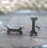 Tiny dog bone stud earrings in sterling silver or 14k gold