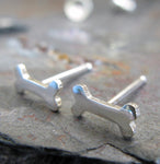 Tiny dog bone stud earrings in sterling silver or 14k gold