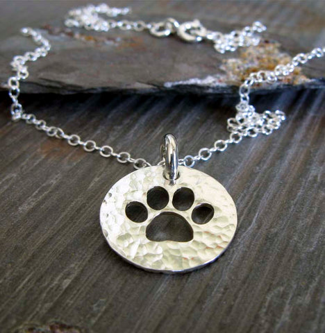 Dog paw pet lover sterling silver pendant necklace