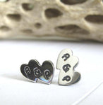 Double Heart Initial Earrings. Handmade in sterling silver or 14k gold.