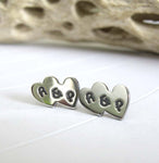 Double Heart Initial Earrings. Handmade in sterling silver or 14k gold.