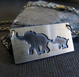 Mom and baby elephant necklace with personalized engraving