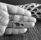 Mom and baby elephant necklace with personalized engraving