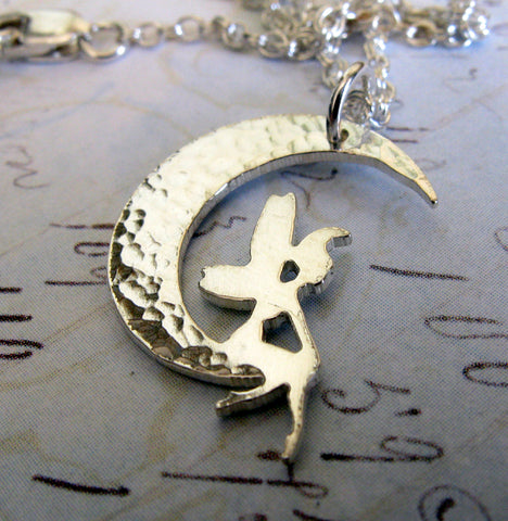 Forest Nymph Fairy necklace in crescent moon handmde in sterling silver