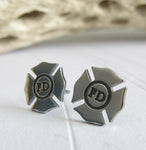 Fireman jewelry. Sterling silver badge studs for firefighters.