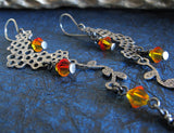 Flower and Vine Crystal Dangle Earrings