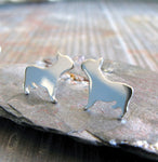 French Bulldog Frenchie dog tiny stud earrings handmade in sterling silver or 14k gold