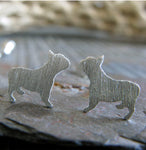 French Bulldog Frenchie dog tiny stud earrings handmade in sterling silver or 14k gold