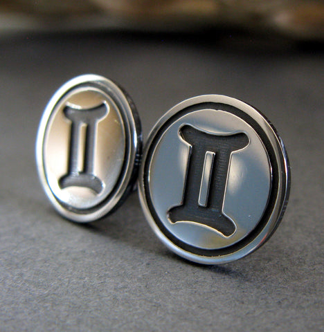 Gemini zodiac sterling silver stud earrings