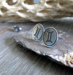 Gemini zodiac sterling silver stud earrings