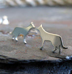 German Shepherd tiny dog stud earrings handmade in sterling silver and 14k gold