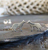German Shepherd tiny dog stud earrings handmade in sterling silver and 14k gold