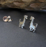 Giraffe stud earrings handmade in sterling silver or 14k gold