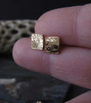 Square Gold Post Earrings. Hammered texture studs.