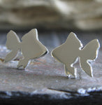 Goldfish studs earrings.  Handmade sterling silver and 14k gold jewelry.