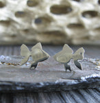Goldfish studs earrings.  Handmade sterling silver and 14k gold jewelry.