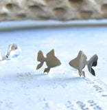 Goldfish studs earrings.  Handmade sterling silver and 14k gold jewelry.