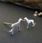 Greyhound dog stud earrings handmade in sterling silver or 14k gold