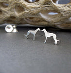 Greyhound dog stud earrings handmade in sterling silver or 14k gold