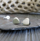 Small guitar pick stud earrings handmade in sterling silver or 14k gold