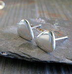 Small guitar pick stud earrings handmade in sterling silver or 14k gold