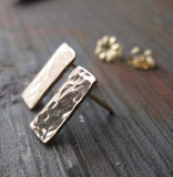Hammered Rectangle Gold Stud Earrings