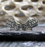 Hamsa tiny stud earrings good luck talisman sterling silver jewelry