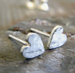 Heart Stud Earrings Hammered Sterling Silver Small