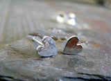 Heart Stud Earrings Hammered Sterling Silver Small