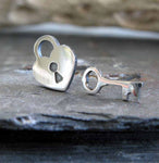 Heart Padlock & Key Stud Earrings