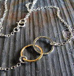 Interlocking Rings Dainty Necklace sterling silver and 14k gold