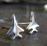 Jet Fighter Military Sterling Silver Stud Earrings