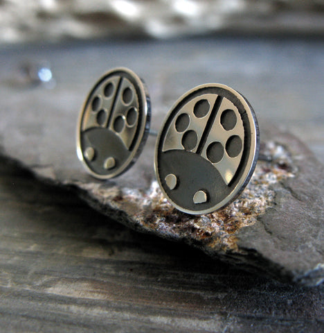 Ladybug beetle insect stud earrings handmade from sterling silver