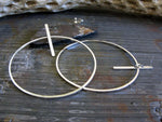 Large hoop and bar post stud earrings. 70's style sterling silver jewelry.