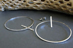 Large hoop and bar post stud earrings. 70's style sterling silver jewelry.