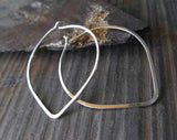 Leaf Tear Drop Handmade Hoop Earrings Sterling Silver